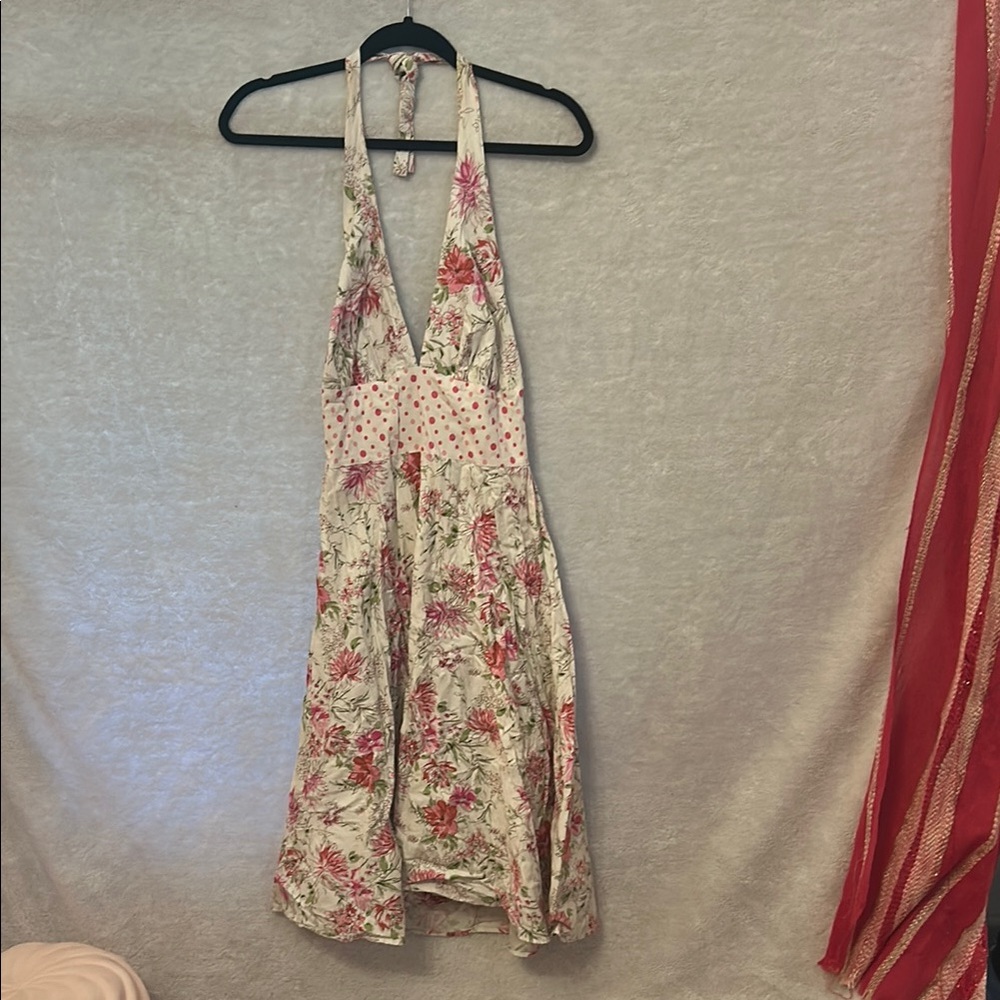 Lapis Pink and Green Halter Sundress for Cocktail